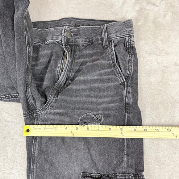 American Eagle Super High Rise Baggy Wide Leg Cargo Jeans Women 0 Short Black - Picture 14 of 15